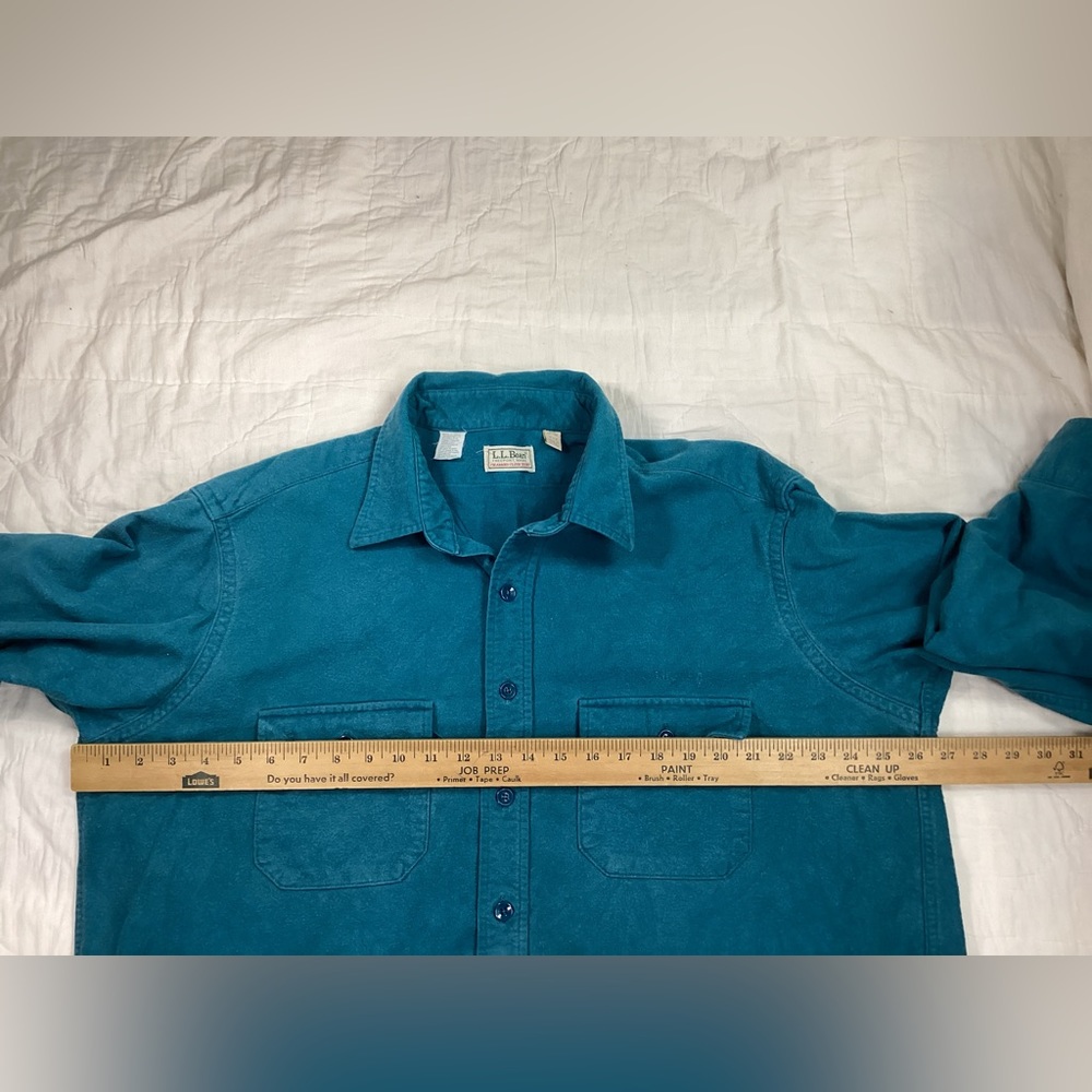 Vtg Men’s LL Bean USA Chamois Cloth Long Sleeve Button Up Shirt Teal Blue - Picture 4 of 6